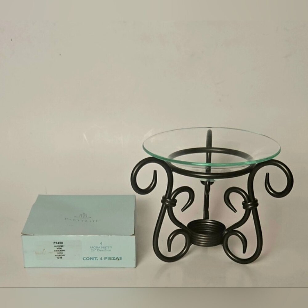 Partylite Wax Melt Burner Oil Warmer Glass Dish Wrought Iron - Picture 6 of 9